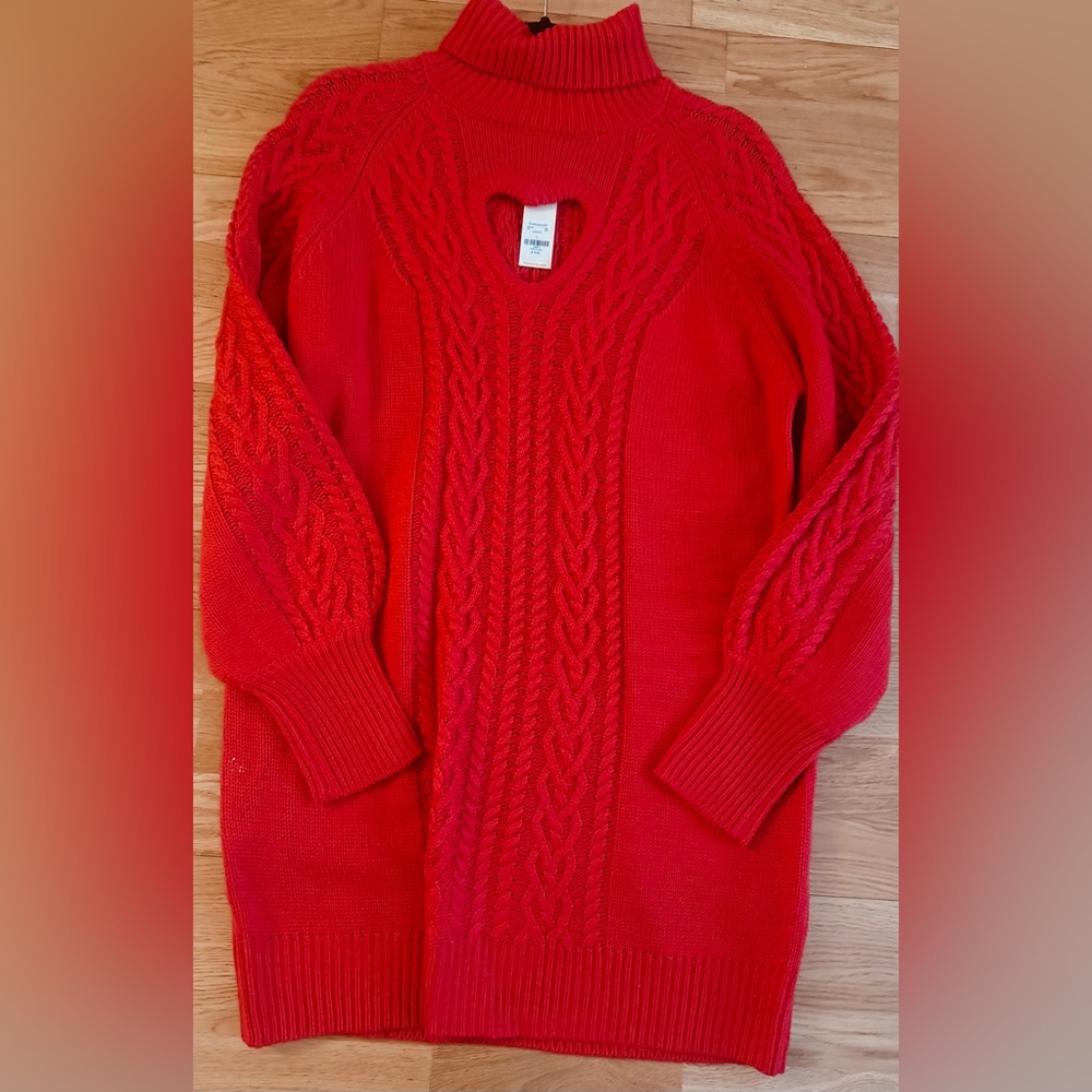 Francescas Red Heart Cable Knit Sweater Dress